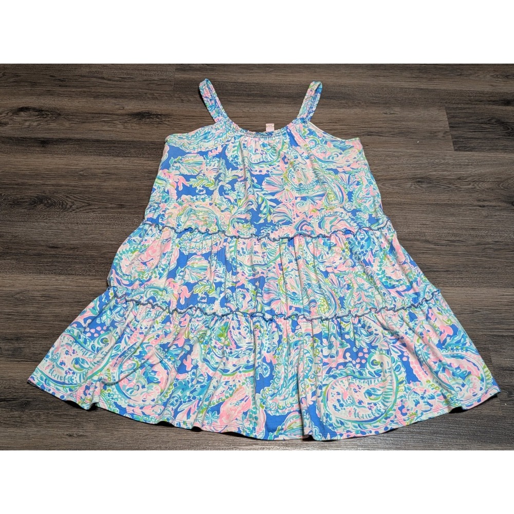 Lilly Pulitzer‎ Small Blue Pink Paisley Tiered Sleeveless Knit Loro Swing Dress